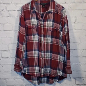 Red, blue and white flannel shirt